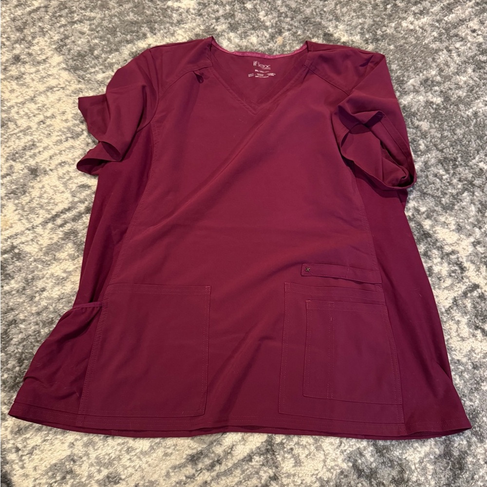 Wine Red Scrub Top with Pockets